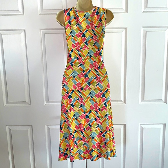 Diane von Furstenberg 100% Silk Abstract Design Sleeveless Dress Sz 4 - Picture 2 of 8